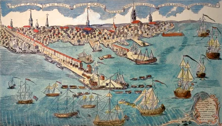 A View of Part of the Town of Boston in New England and British Ships of War Landing Their Troops